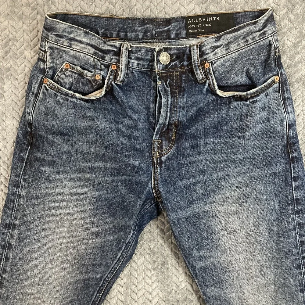 AllSaints Jeans Mens 30 Iggy Fit Blue Medium Wash Button Fly EUC